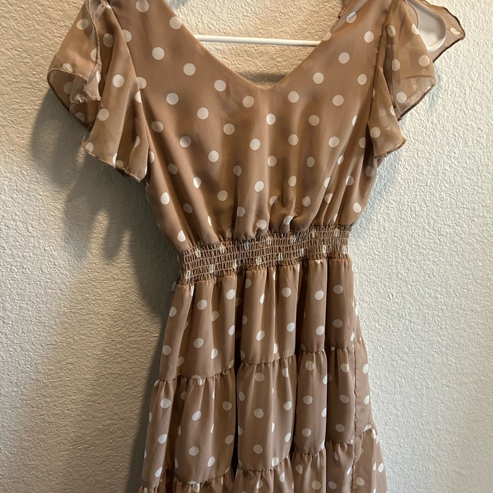Polka Dot Kids Dress - Tan